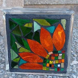 Stained glass orange sunflower mosaic glass block