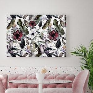 Beautiful tropical red orchid & white magnolia Canvas Print, Botanical Print, Modern Wall Decor, Canvas Art, FOR SELF ASSEMBLY