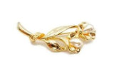 Vintage Brooch Pin Gold Tone Faux Pearl Lily Flower
