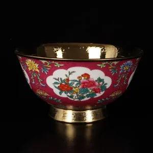 6.1" Chinese Famille Rose Porcelain Gilding Lotus Flower Peony Branch Bowl
