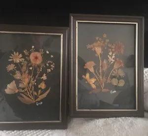 Vintage Framed Dried Flowers Picture Signed Eva  5x7 Set Of 2 Great Condition