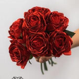 7pc Red Rose Bouquet/Floral Sprays/ Wedding Roses/ White/Greenery Bushel/ Outdoor Wedding Greenery/Centerpiece Decor/Faux Flowers/