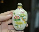 3.2'' China palace dynasty bronze Cloisonne peony flower butterfly snuff bottle