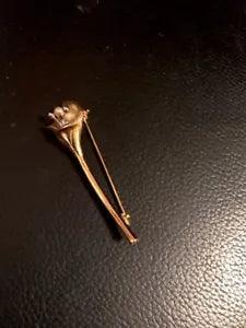 Vintage Yellow Gold Plated Calla Lily Flower Brooch Silver Stamens Faux Pearl W?