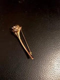 Vintage Yellow Gold Plated Calla Lily Flower Brooch Silver Stamens Faux Pearl W?