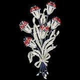Trifari Philippe Pave Rubies Sapphire Giant 6 Flower Lily Floral Spray Pin Clip