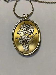 Vintage 24k Vermeil REED & BARTON Damascene January Carnation Flower Pendant