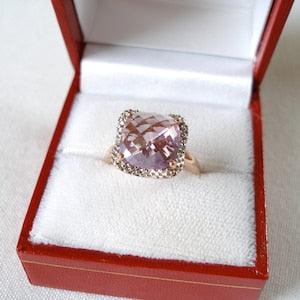 4.8 Ct. 'Bouquet of Amethyst'  Amethyst Solitaire & Diamond  10k Rose Gold Ring