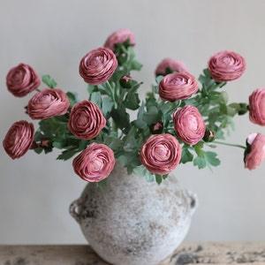 19" Dusty Pink Artificial Ranunculus Corms, Real Touch Artificial Flowers, Home Decor/Wedding bouquet/Gift/Kitchen Decoration