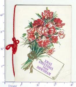 CHRISTMAS CARD C1928 FLOWERS POSY RED CARNATIONS USED DOWNHAM