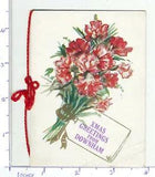 CHRISTMAS CARD C1928 FLOWERS POSY RED CARNATIONS USED DOWNHAM