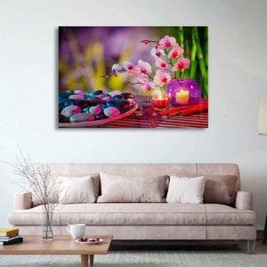 Glass Wall Art Orchids and Bamboo / Hanging Wall Decor / Above The Couch Artwork / Living Room / Floral Prints / Acrylic Glass Prints