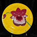 Hand Painted Ceramic Orchidware Small Plate - Miltoniopsis Orchid on yellow background, art piece; orchids, flowers, plants, decor