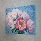 Birth flower art Peony oil painting on canvas Floral original artwork Pastel room decor Palette knife art Impasto painting Bouquet wall art