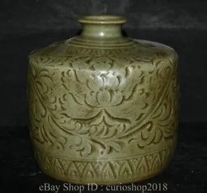7.6 " Rare Old Chinese Ru Kiln Porcelain Dynasty Peony Flower Bottle Vase