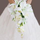 White Lily Rose Wedding Flowers For Bride, Cascading Lily Rose Wedding Bouquet, Artificial Rose Wedding Bouquet, Bridal Wedding Bouquet