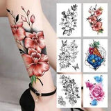 Watercolor Flower Temporary Tattoo - Fake Peony Rose Tattoo Art Sticker Supplies