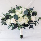 Wedding Bouquet Bridal  Bouquet, Boho Bridal Bouquet for Wedding, White Ivory Roses peony  Eucalyptus Bouquet, Wedding flowers, Silk Flower