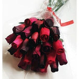 Valentines Hand Tied Wooden Rose Bouquet  2 Dozen Red Dark Red and Burgundy Wooden Bud Roses in Cellophane Everlasting Flower Bouquet