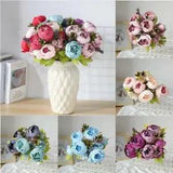 Wedding Bouquet Silk Peony Bunch Artificial Flowers Home Party Decor 13 Heads