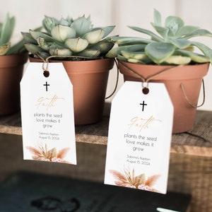 Faith Plants the Seed Love Makes it Grow, Pampas Grass Favor Tag, Blush Baptism Tag Template, Plant Favor Tag, 100% Editable, Templett, P63