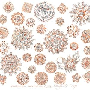 32 pcs Assorted Rose Gold Crystal Color High Quality Crystal Brooch Rhinestone Brooch Pin Wedding Bouquet Cake DIY Kit Invitation Decoration