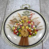 Vintage Dried Flower Boutique Framed In Round Dome Wall Hanging