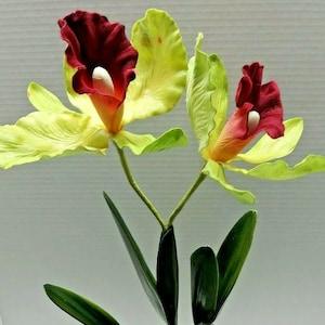 Vintage Cattleya Orchid  W/O pot Silk Flowers Plants LIME GREEN