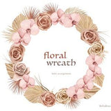 Boho Floral Wreath, Watercolor Roses, Pink Orchids, Wedding Clipart, Dried Leaves, Flowers Wreath, Tropical Rose, Palm Leaves Floral Wreath