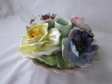 Vtg Radnor Bone China Roses Carnation Anemome Flowers 5" Candle Holder England