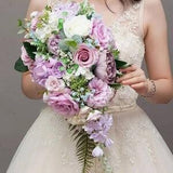 Purple dusty pink roses and peonies wedding bouquet, bride bouquet, bridesmaids bouquet, buttonhole, corsage, cascade wedding bouquet