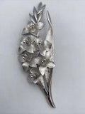 Signed Crown TRIFARI Vintage FLOWER BROOCH Pin Lily Silver Tone Costume Jewelry