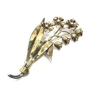 Vintage Signed MK 12K GF Over Silver Flower Spray Pin Lily Valley 2 Tone 3.25"