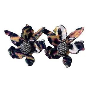 Lele Sadoughi Lucite Lily Flower Clip On Earrings Designer Purple Large