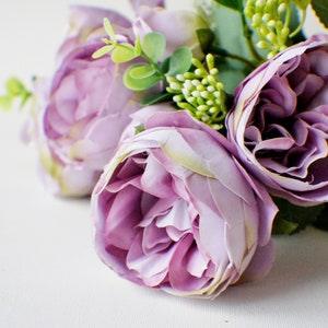 Purple Mauve peony bunch, Silk Artificial Flowers, DIY wedding flowers, Floral stems, Flower Bunch, Home Accents, Wreath Making Bouquet