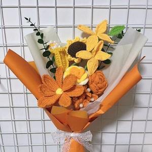 Yellow crochet tulips,roses,Birthday gift for women,Crochet bouquet,Braided bouquet,Home decoration