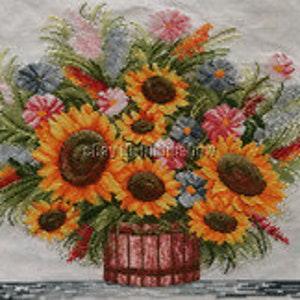Handmade New Finished Completed Cross Stitch - Sunflower vase - F13
