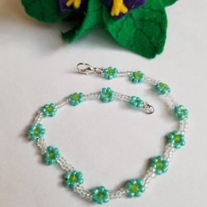 Rainbow shimmer and turquoise daisy anklet, flowers, beach, summer