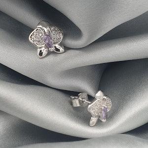 Dainty Orchid Earrings, Sterling Silver, Orchid Stud Earrings, Flower Studs, Bridesmaid Gift, Minimalist Jewelry, Gift For Her, Cute Jewelry