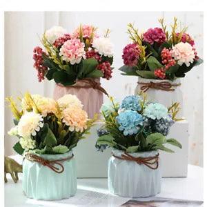 Colorful Ceramic Pot Bonsai Vintage Floral Arrangement With Lifelike Carnations