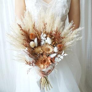 Pampas Grass& Rust Orange Dusty /Pampas Grass wedding bouquet Dried Bridal bouquet/Dry Flower bouquet, Rustic Boho Brides,Bridesmaid bouquet
