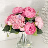 White or Pink Rose Peony Arrangement, Artificial Faux Centerpiece, Silk Flowers in Glass Vase for Home Decor Designed by Blue Paris Flowers