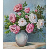 Flowers Roses Oil Painting Floral Original Art Flower Still Life On Canvas Pink White Flowers 16" x 14" Gift