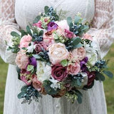 Spring Wedding Bouquet Mauve Dusty Rose Purples Navy, Bridal Bouquet Artificial, Silk Wedding Bouquet Peonies Garden Roses Roses Berries