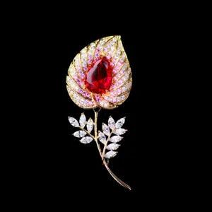 Women's Red/Green/Blue Clear Cubic Zirconia CZ Lily Flower Brooch Pin