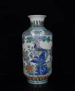 13??? China ancient Qing Qianlong Doucai flower bird Peony pattern bottle