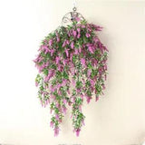 Plastic Flowers Living Room Wall Hanging Plant Basket Fake Rattan Lavender