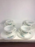 Vintage Fire King Oven Ware Bonnie Blue Carnation Flower Coffee Cups & Saucer 4