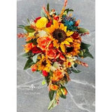 Sunflower Cascade Bouquet, Sunflower Bridal Bridesmaid Bride Bouquet, Rustic Sunflower Cascade Bouquet