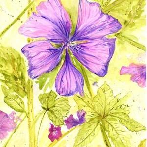 From A Seed - Beautiful mauve flowers with lime green leaves - Original - Size: 7.5 X 11 In